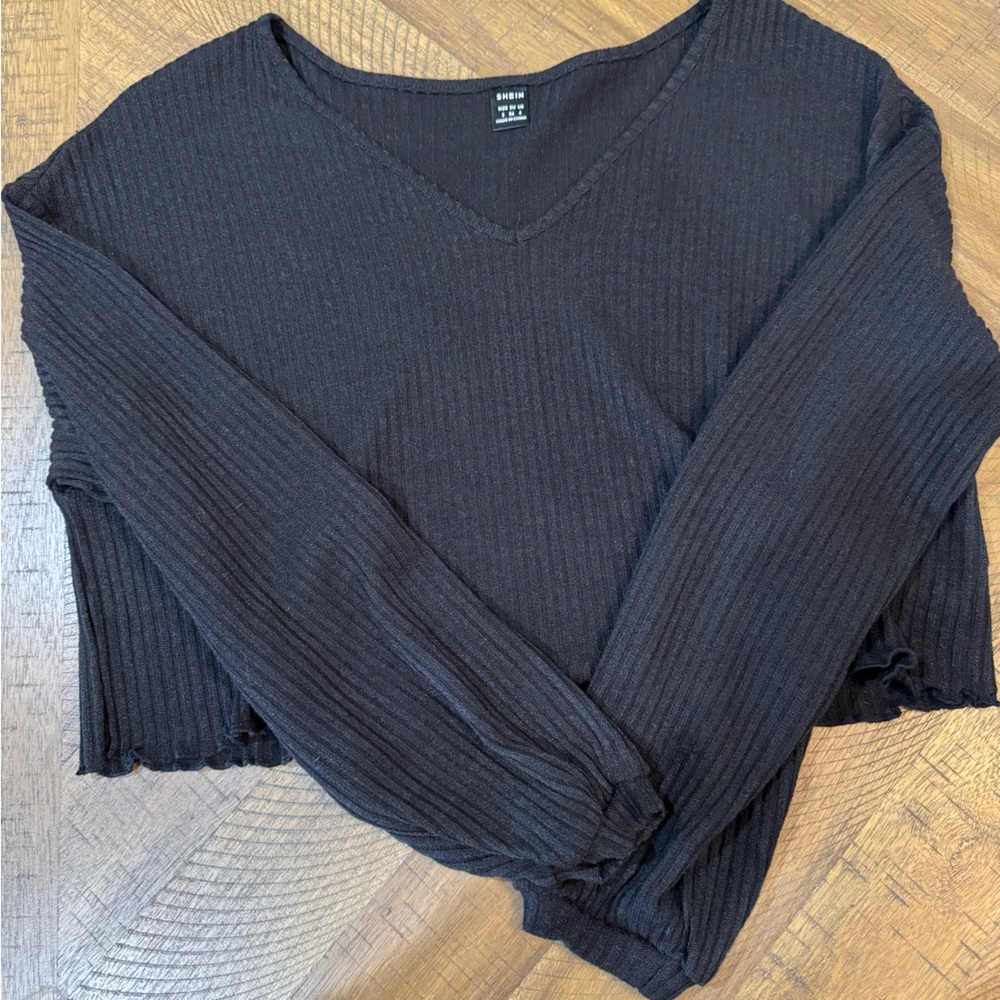 SHEIN Black Ribbed Off Shoulder Crop Top - Picture 4 of 12